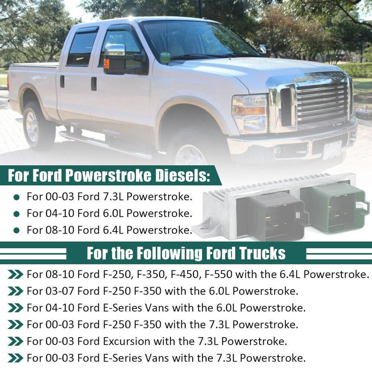Glow plug control relay module with application diagram on truck image