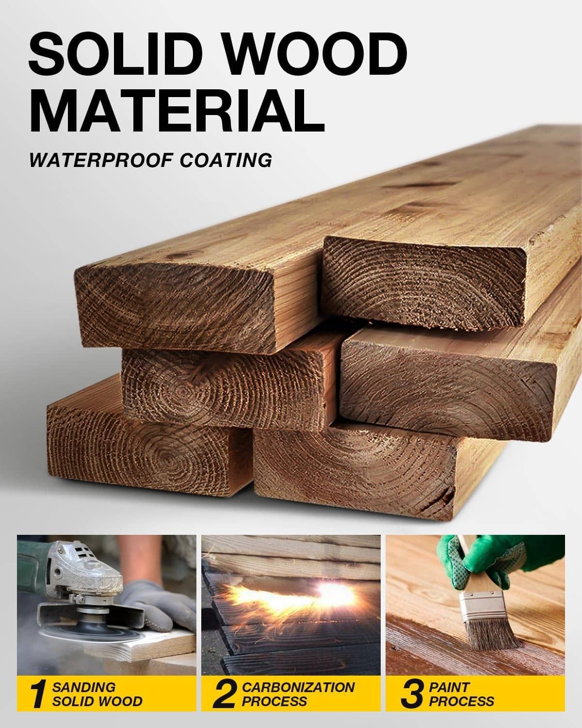 Stack of brown solid wood rod rack beams with circular rod holder cutouts