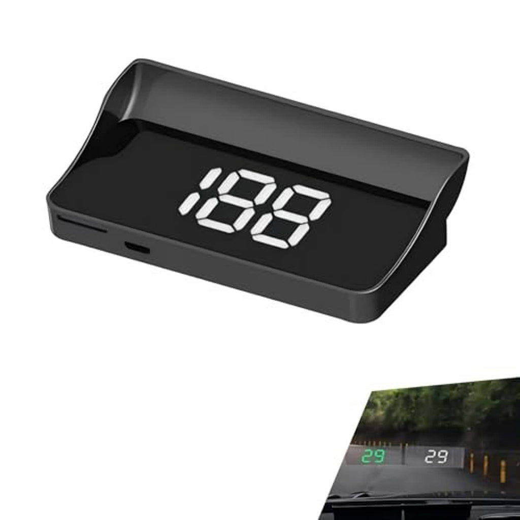 Car heads-up display unit, black housing with white digital speed readout 096