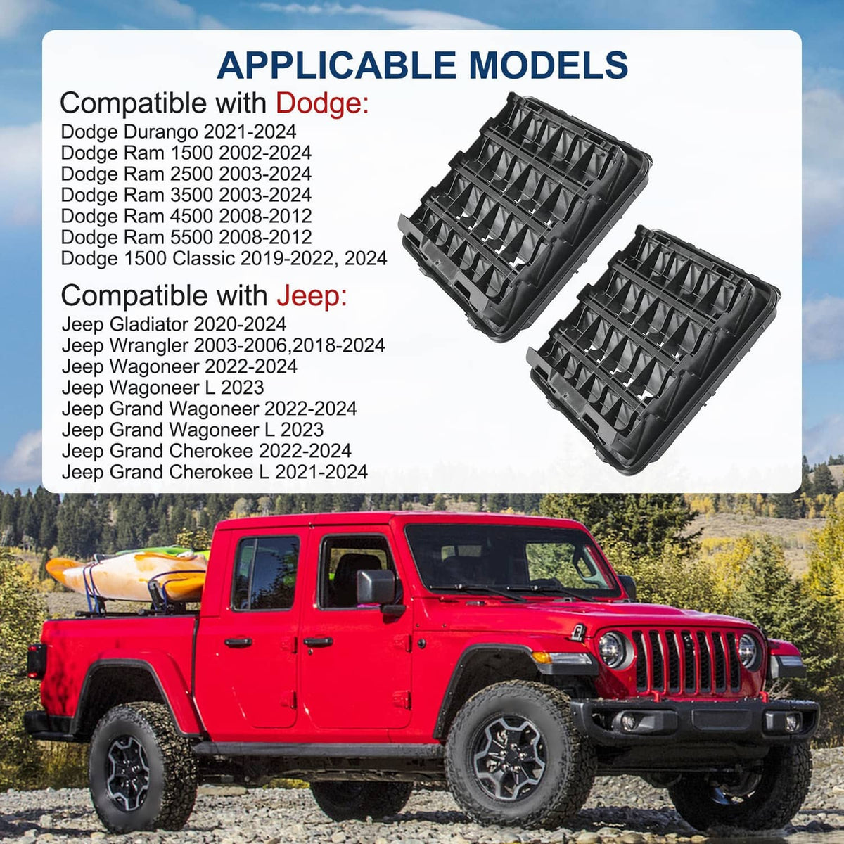 Two black vent exhauster grille housings with angled slat rows