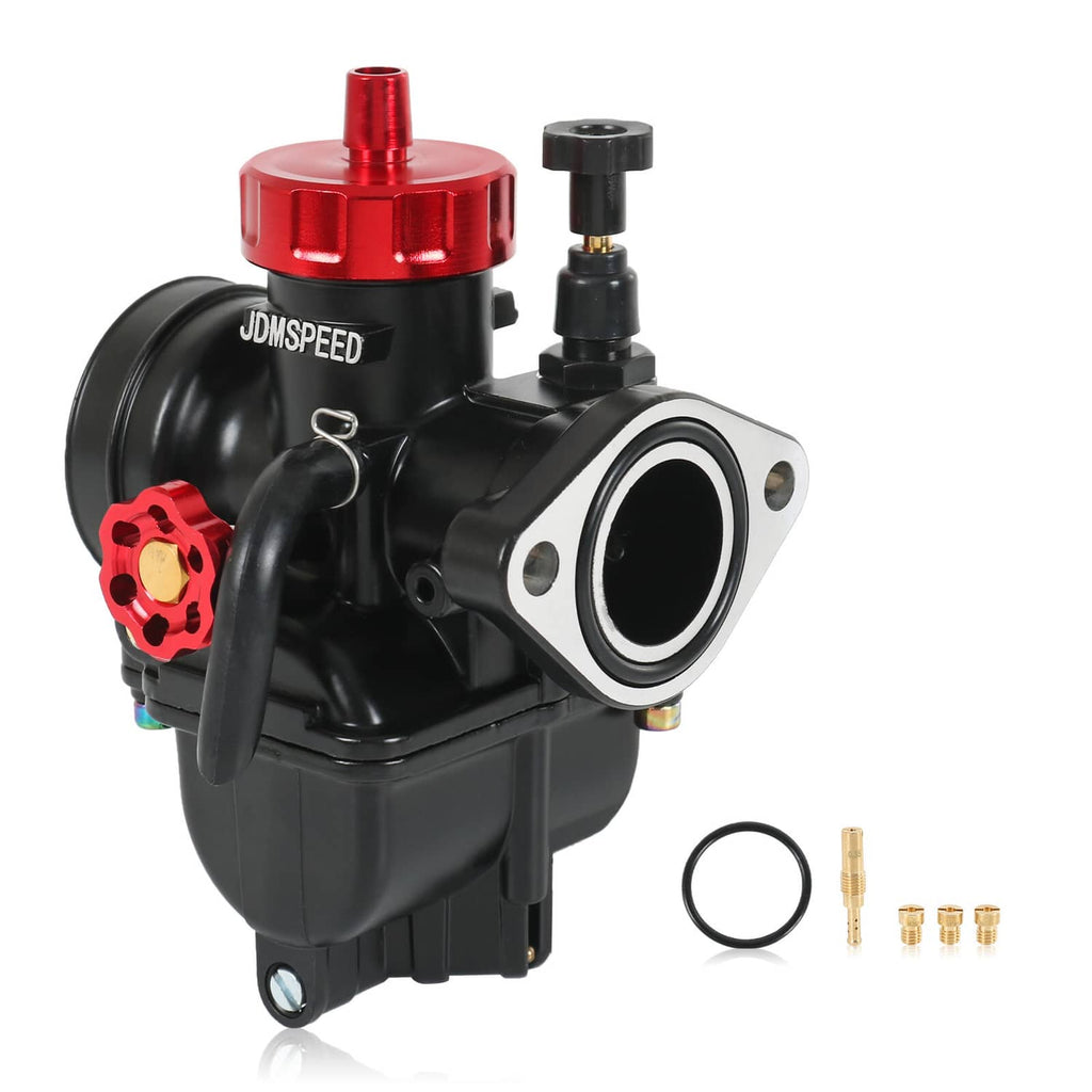 Racing carburetor with red top and black body, 17mm flange intake and throttle valve