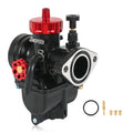 Racing carburetor with red top and black body, 17mm flange intake and throttle valve