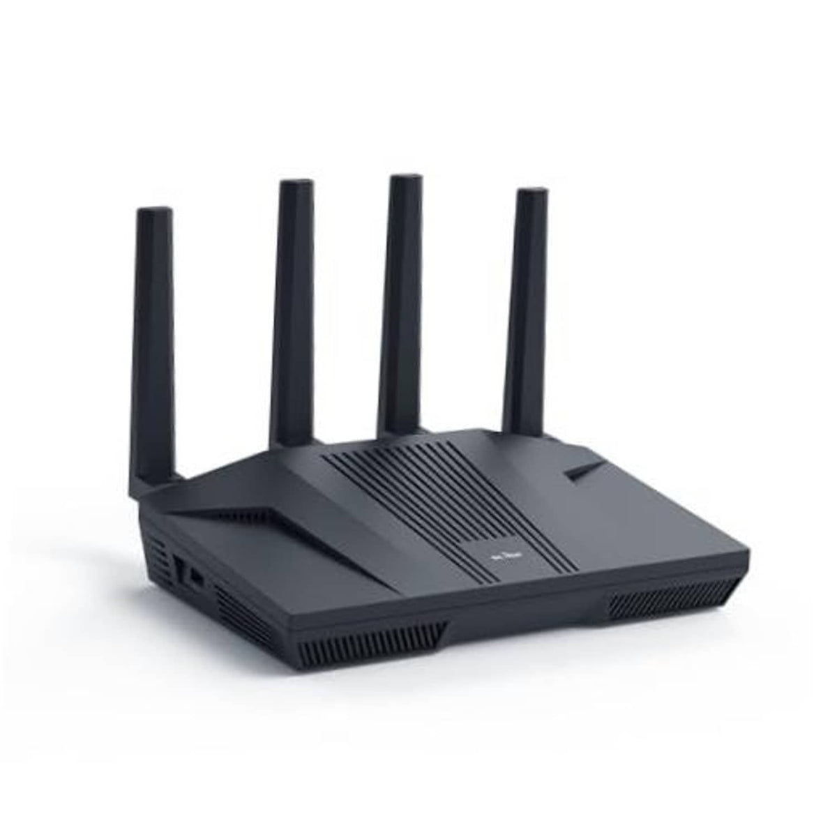 Black Wi-Fi 6 gaming router with four external antennas and vented base