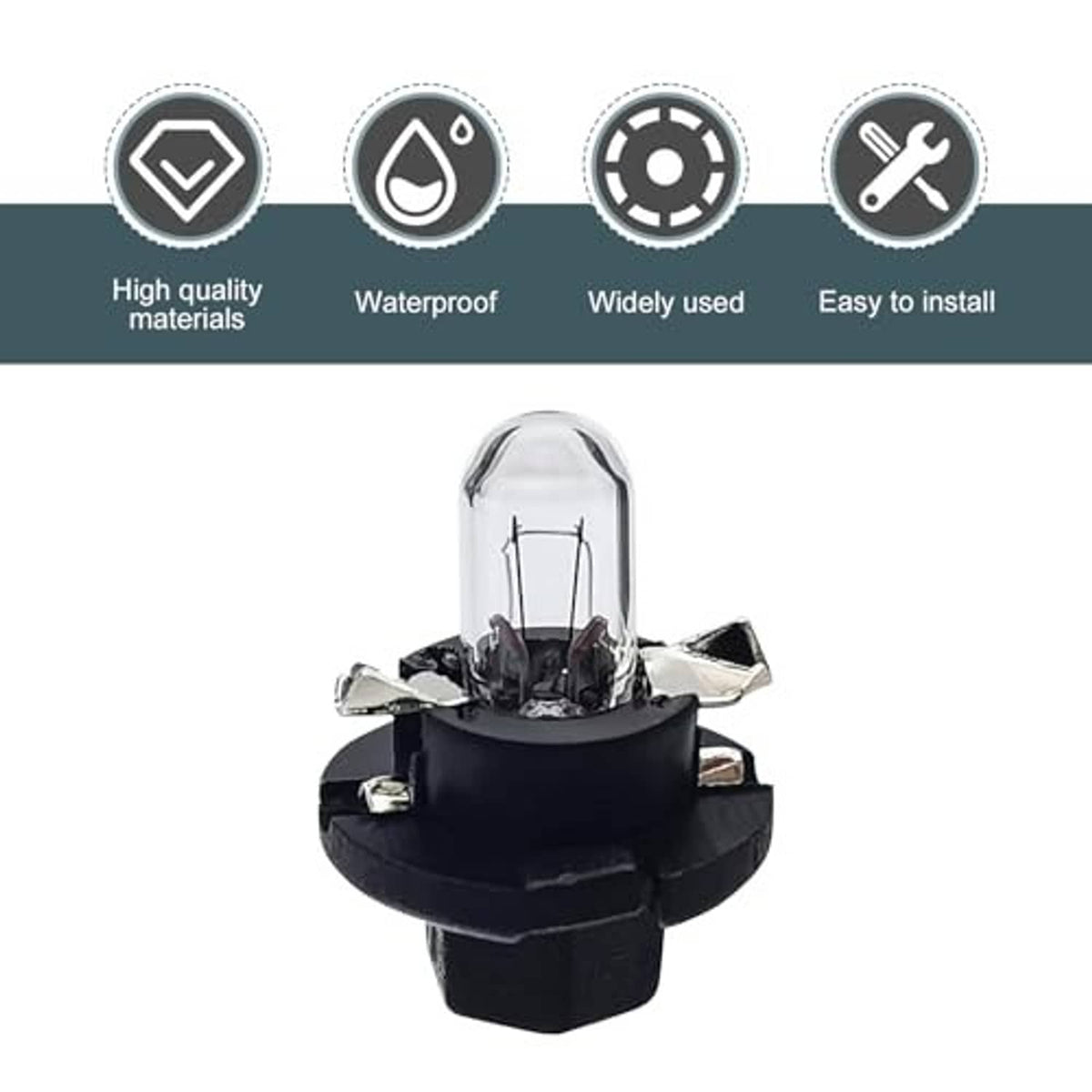 Single dashboard light bulb with clear glass cover and black mounting base