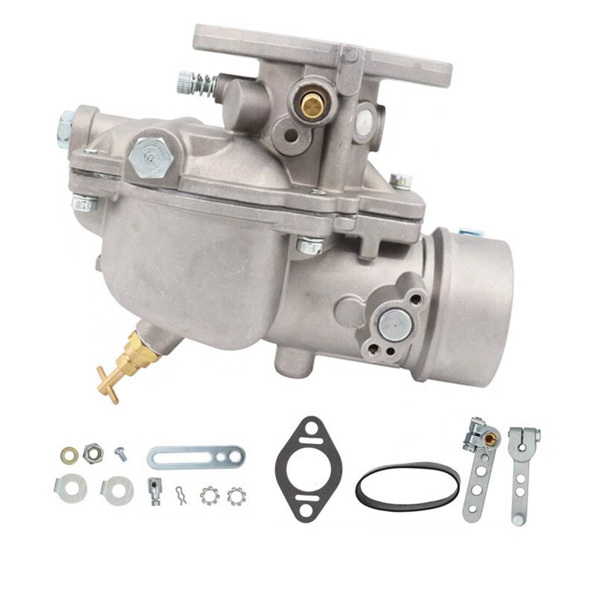 Metal carburetor assembly with intake port and included gasket, O-ring, clamps