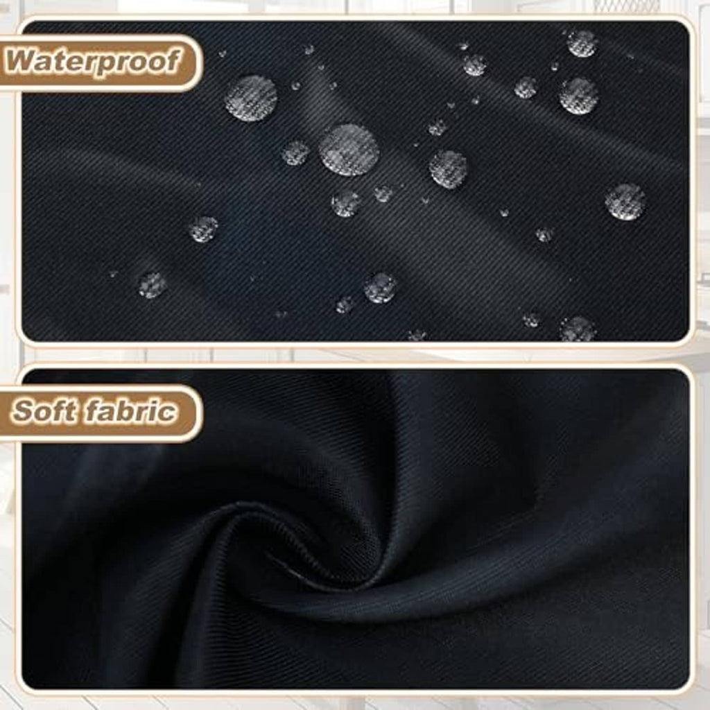 Black apron fabric with water-droplet texture and soft woven appearance
