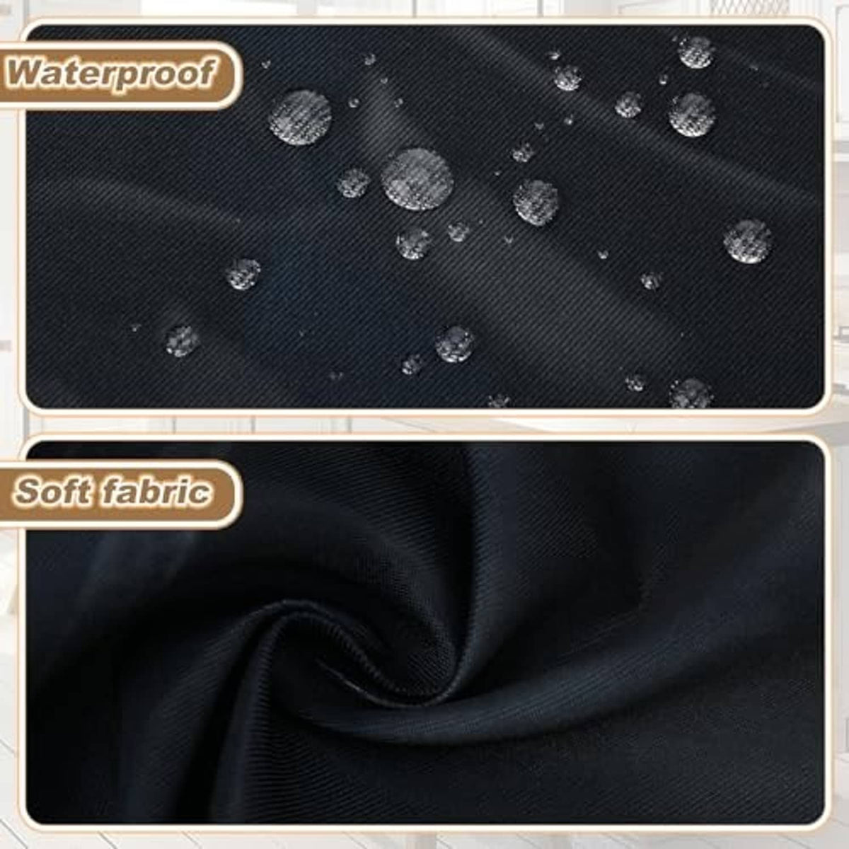 Black apron fabric with water-droplet texture and soft woven appearance