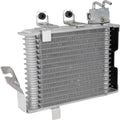 Automatic transmission oil cooler with silver metal cooling fins and mounting brackets
