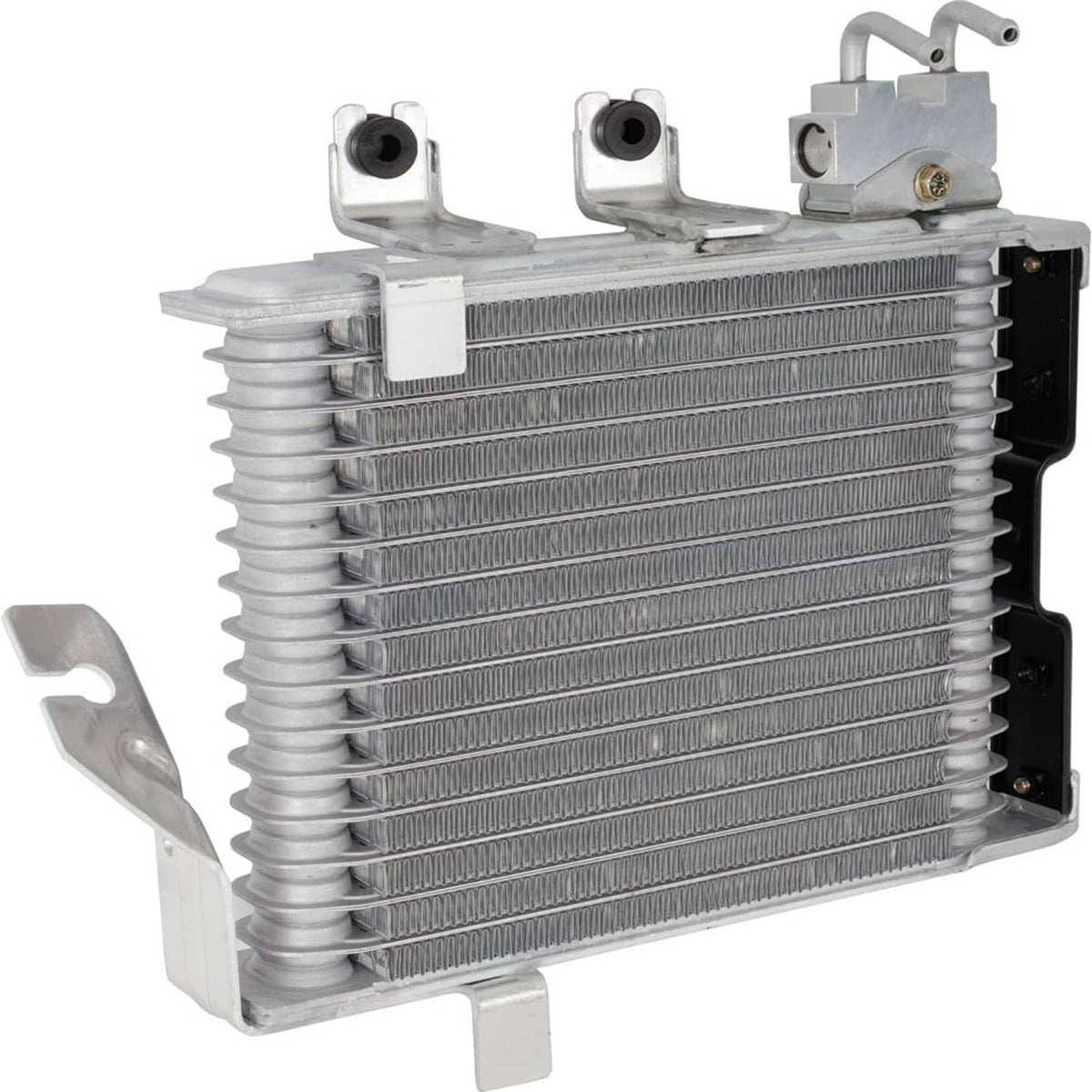 Automatic transmission oil cooler with silver metal cooling fins and mounting brackets