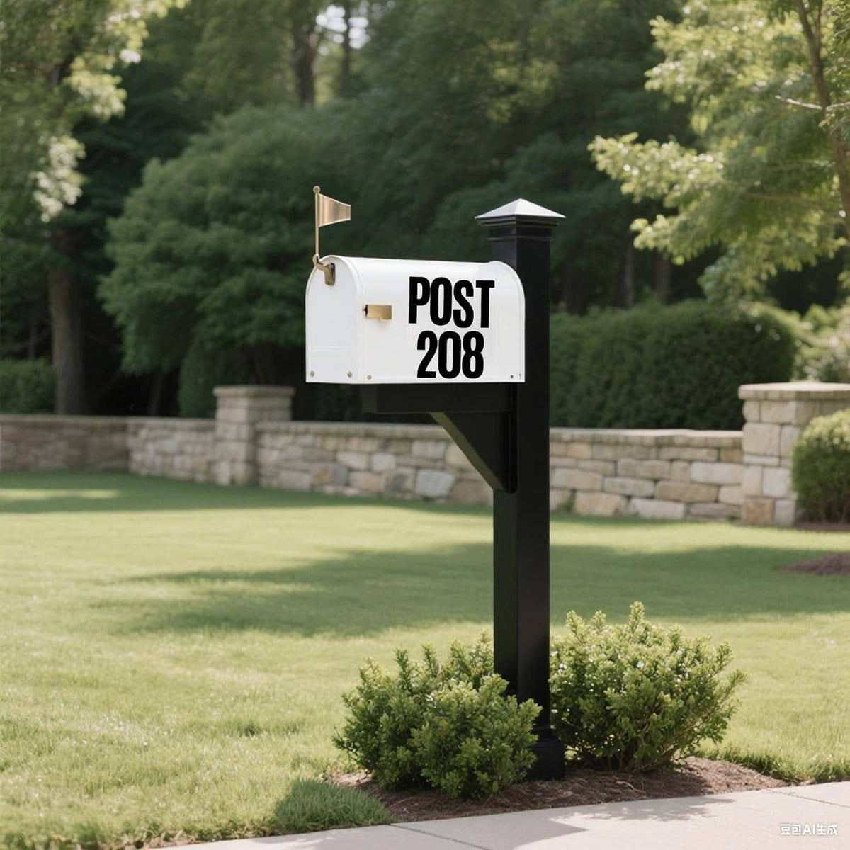 White backing with black number and letter stickers on mailbox label