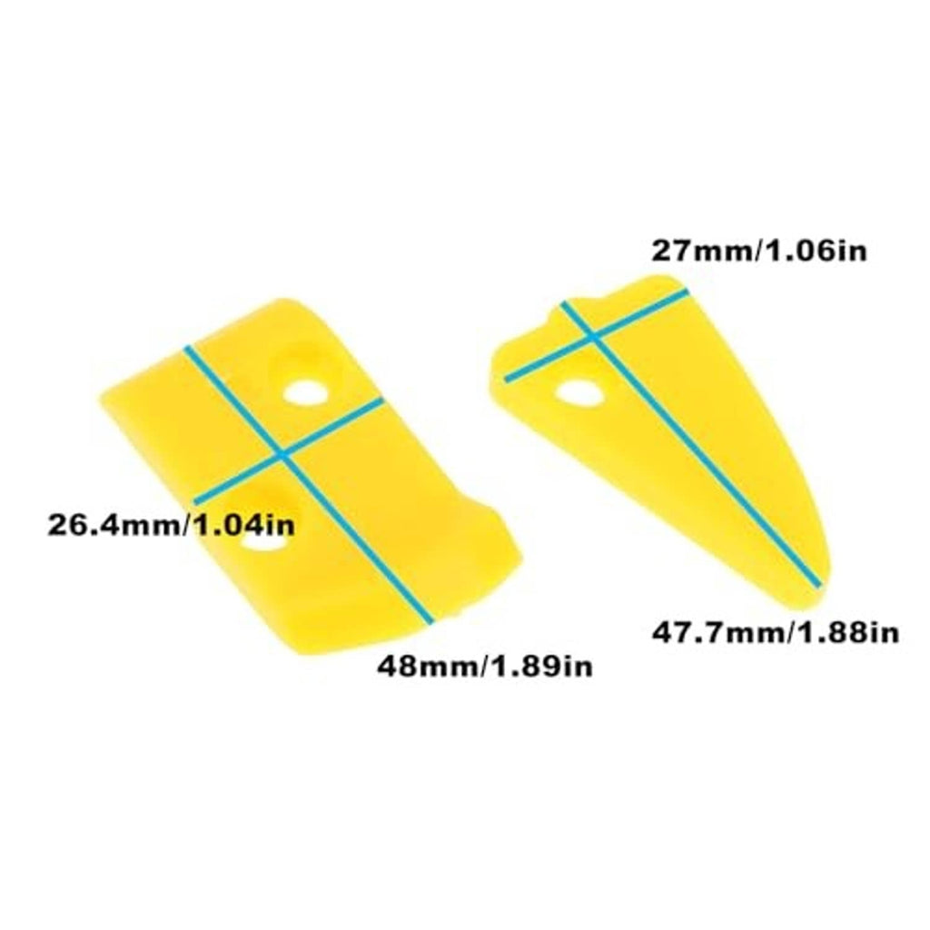 Yellow plastic tire changer head inserts with blue measurement guides