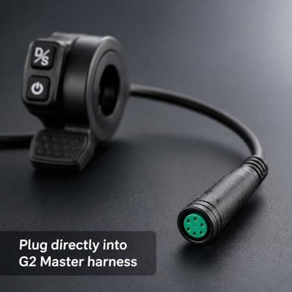 Black thumb throttle with D/S and power buttons and 3-pin style cable connector
