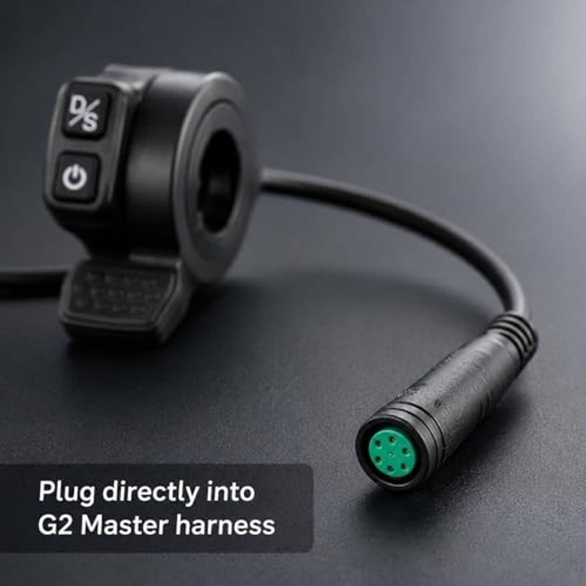 Black thumb throttle with D/S and power buttons and 3-pin style cable connector