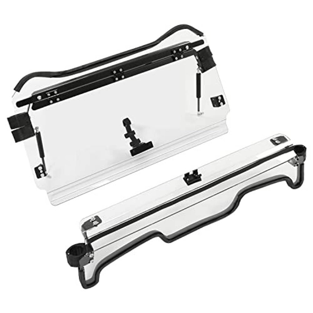 2-in-1 front windshield with clear shield and black lower guard, angled view