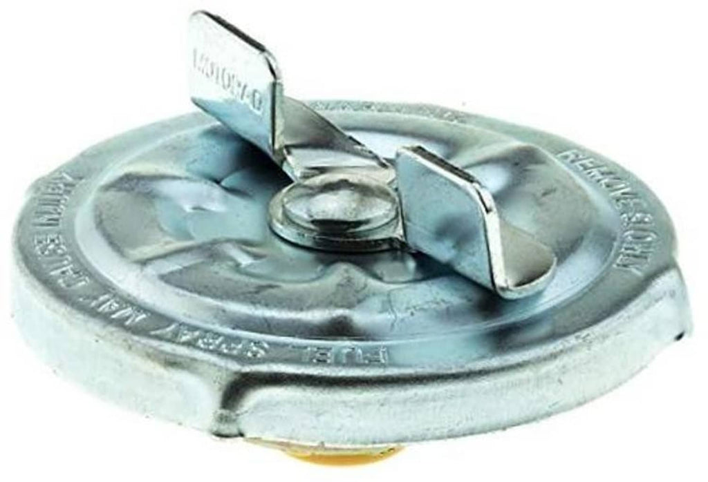 Silver fuel tank cap with raised latch and central screw/valve detail