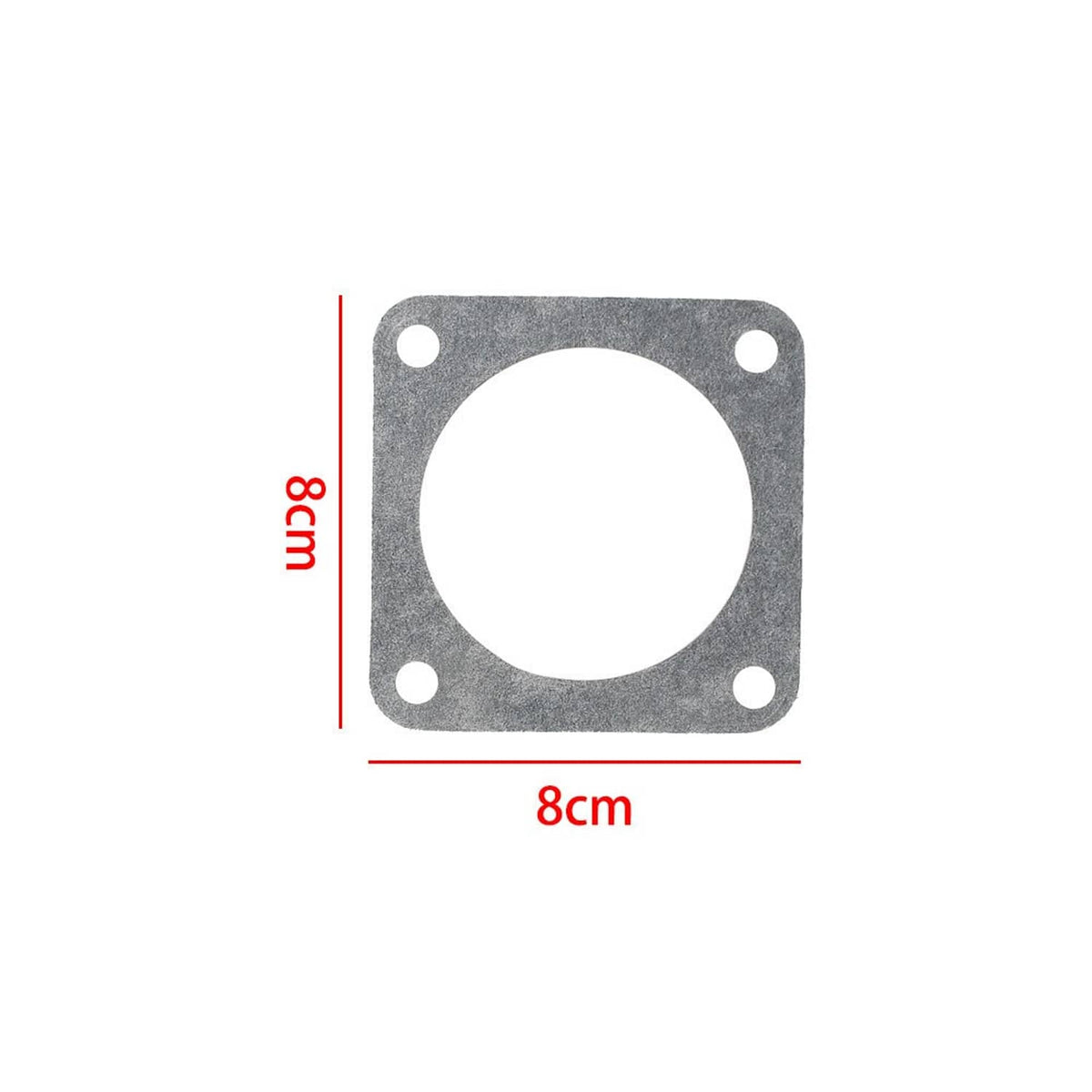 Throttle body spacer gasket size diagram: 8cm square plate with central opening