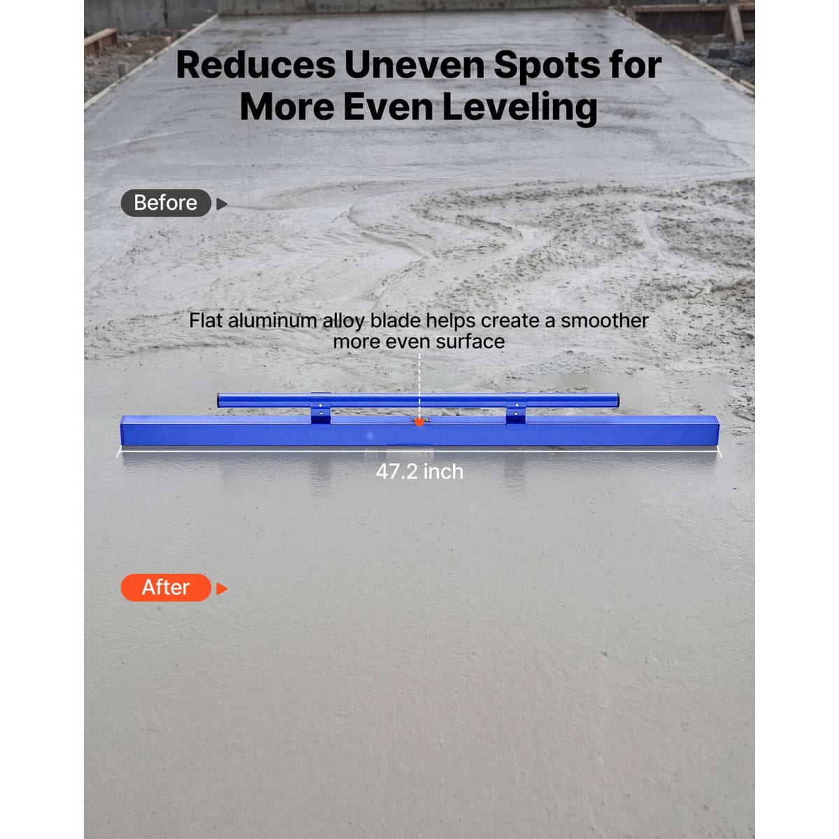 Flat blue aluminum screed board for smoother, more even concrete leveling