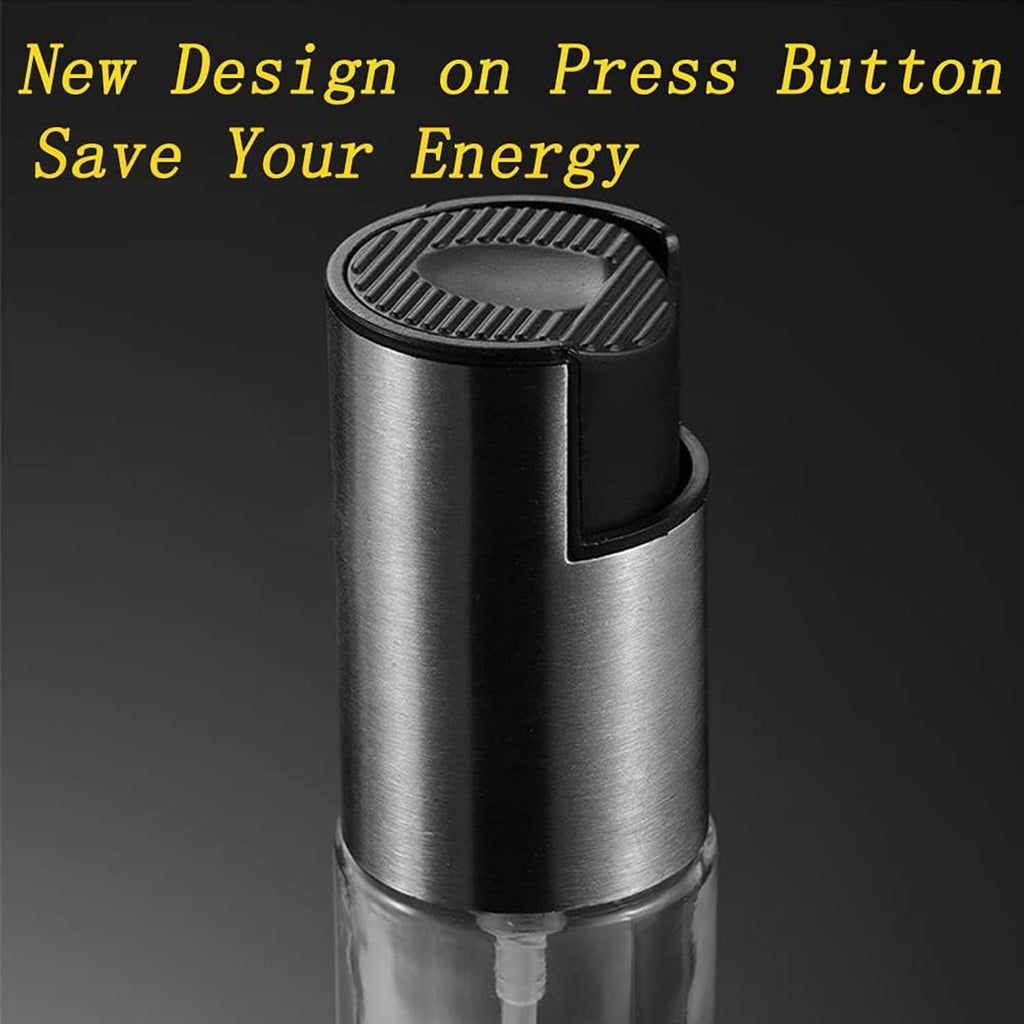 Stainless steel oil sprayer mister with black press top and clear nozzle tube