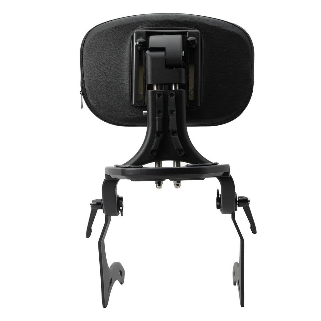 Motorcycle sissy bar backrest with black padded backrest and front mounting base