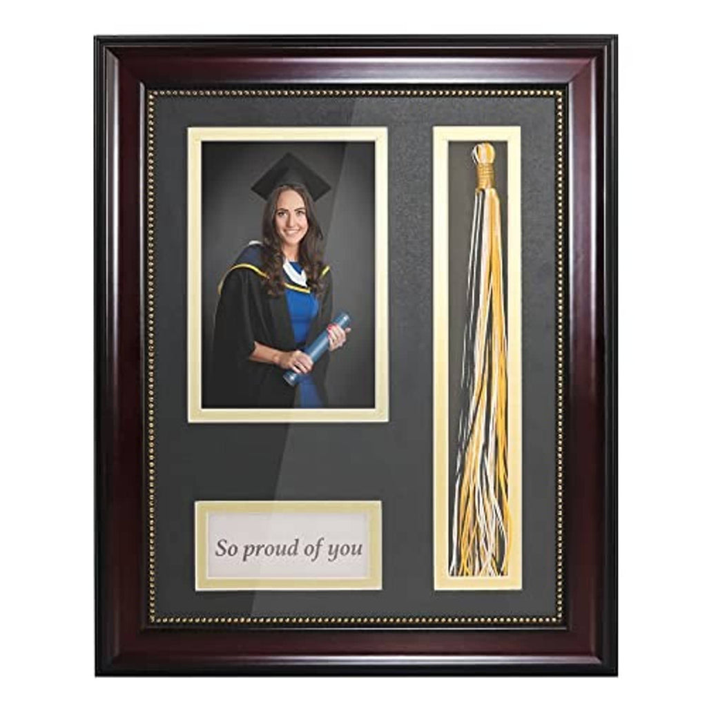 Graduation photo shadow box frame with gold tassel holder and graduation portrait insert