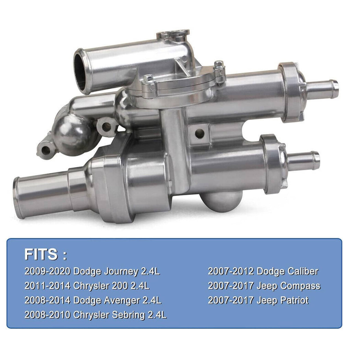 Aluminum thermostat housing assembly with multiple outlet pipes and side flange