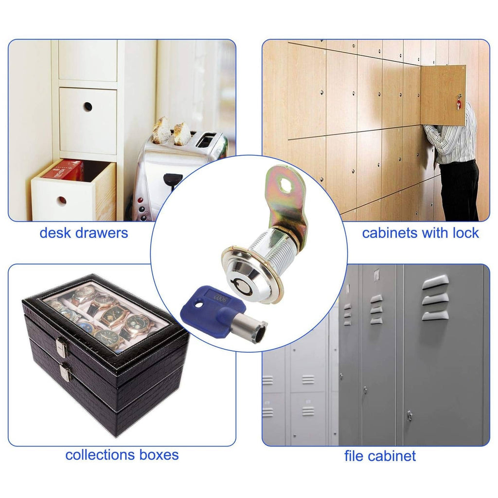 Keyed-alike cam lock shown for desk drawers, cabinets, storage boxes, and file cabinets