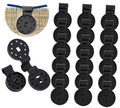 Shade cloth clips set, black plastic with round heads and barbed bolt, assorted views