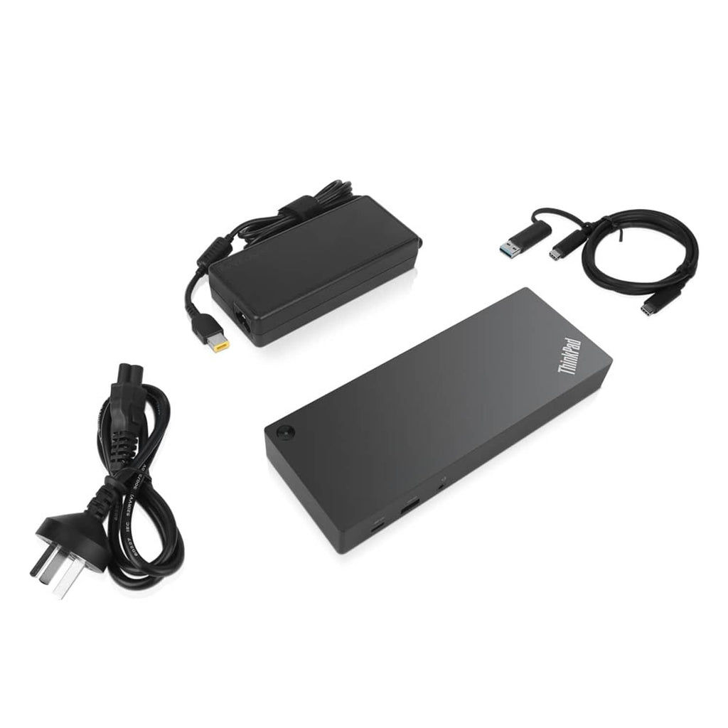 Lenovo ThinkPad hybrid USB-C dock kit with cables and adapters, black