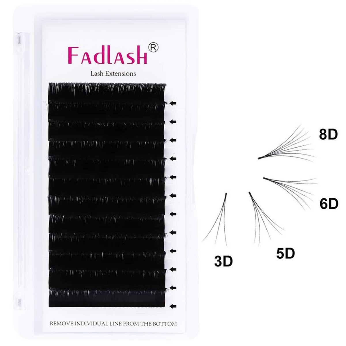 Lash extension kit tray with black C-curl fans and loose cluster lashes