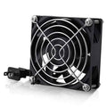 80mm axial cooling fan with black frame and silver wire guard grille
