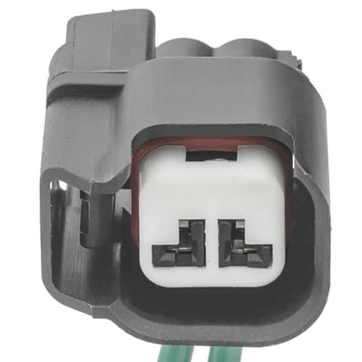 ABS wheel speed sensor pigtail connector, gray 2-pin plug with green wire leads