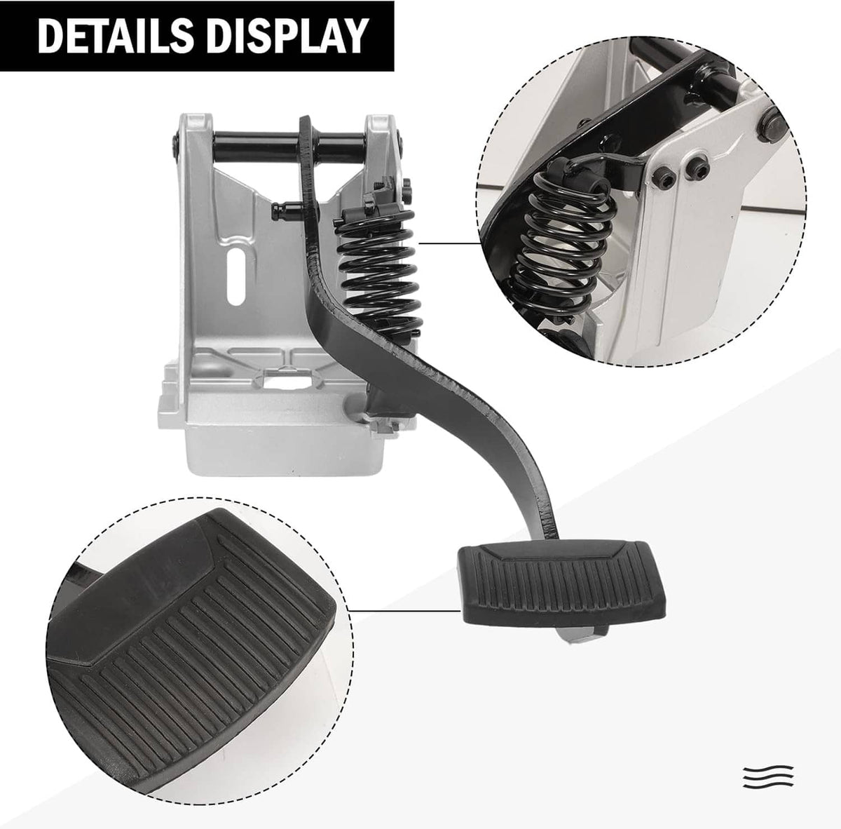 Clutch pedal assembly with black ribbed foot pad and visible spring detail