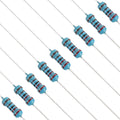 Metal film through-hole resistors with blue body and red stripe, axial leads