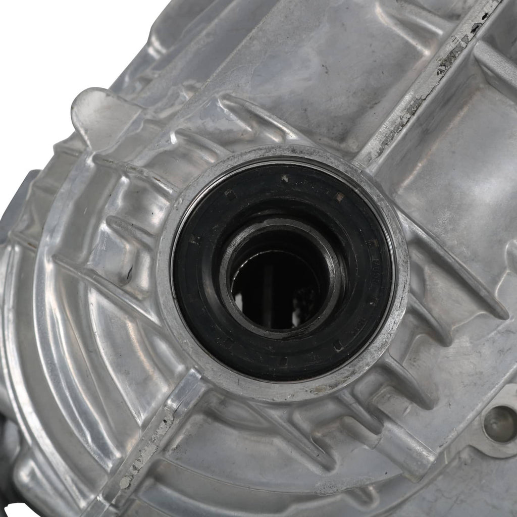 Rear axle differential assembly close-up of seal housing with black inner ring