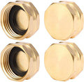 Brass garden hose end caps set with hex shape and rubber washer, 4-pack