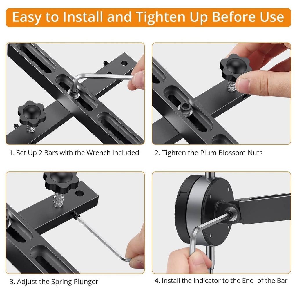 Table saw gauge installation kit with bars, nuts, wrench, and adjustment knob