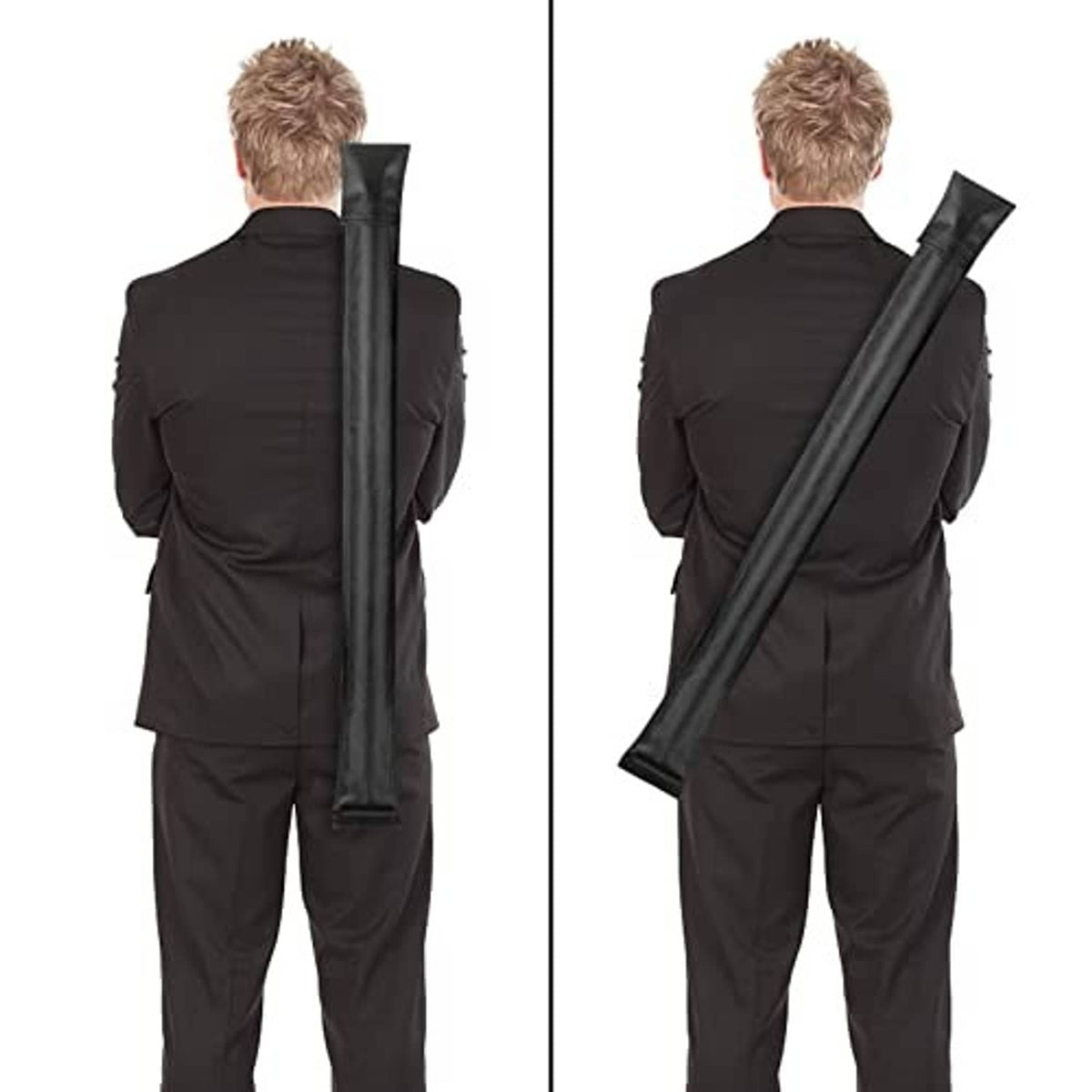 Black pool cue case worn on back with adjustable shoulder strap
