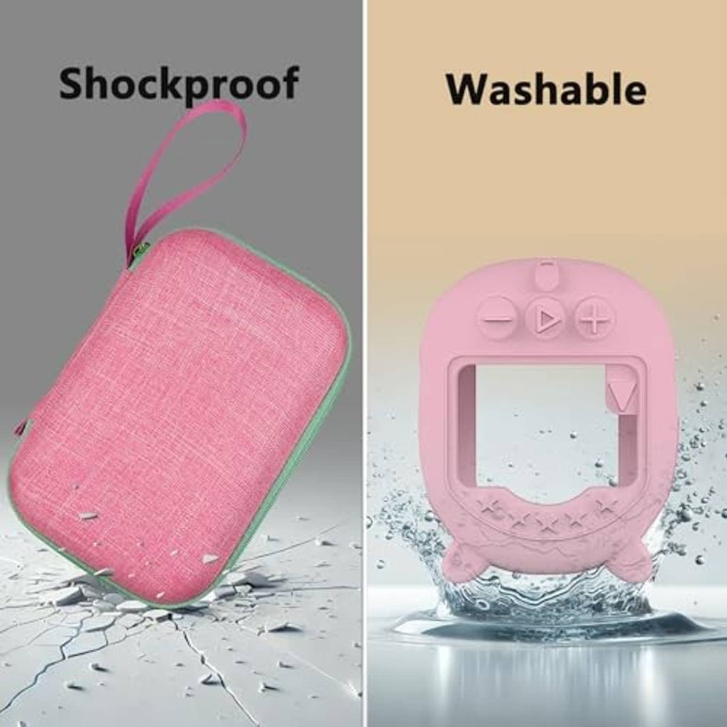 Pink hard case with shockproof and washable design, mint zipper trim