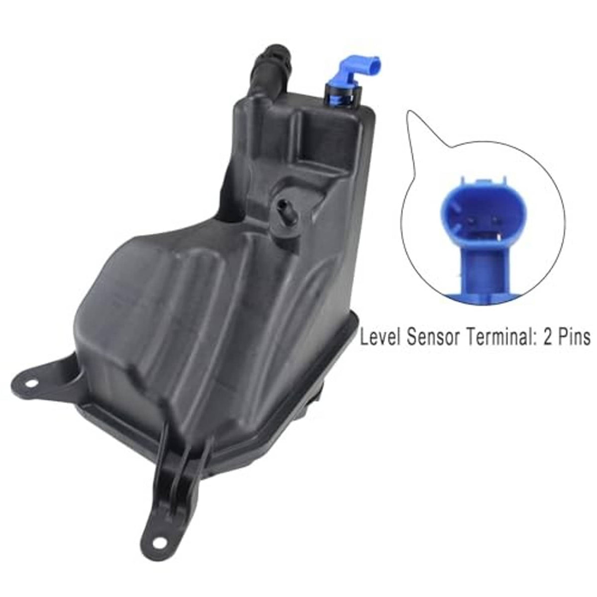 Engine coolant reservoir tank with level sensor terminals, blue 2-pin connector