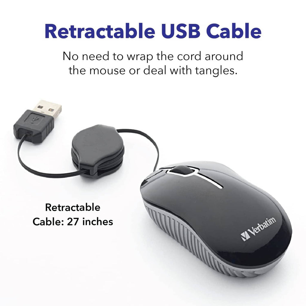 Retractable wired mini optical USB mouse with corded cable