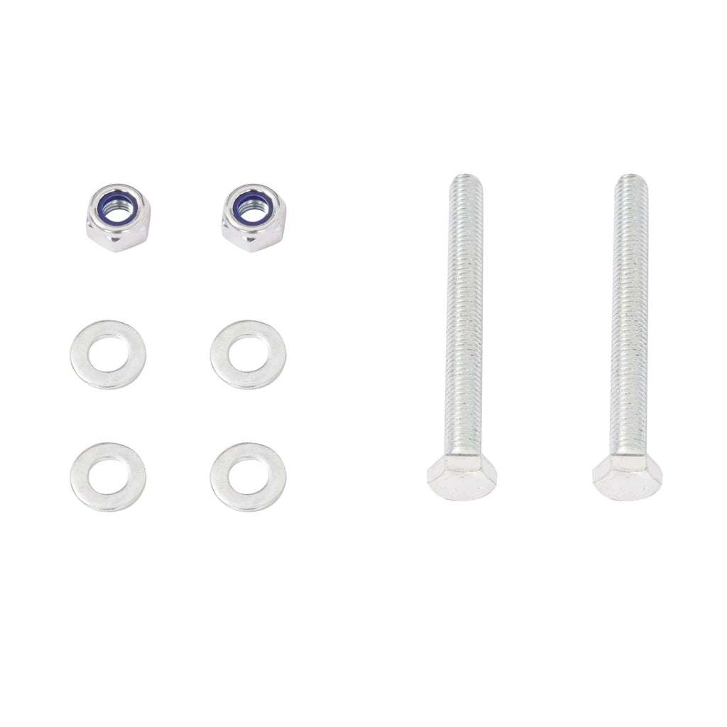 Mounting kit with silver bolts, nuts, and washers for brush guard installation