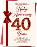 Ruby wedding anniversary card with red ribbon bow and glitter-style 40 Years text