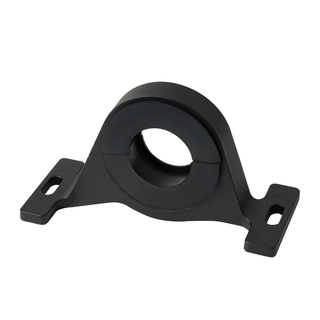 Black center bearing support bracket with circular rubber ring and two side mounting arms