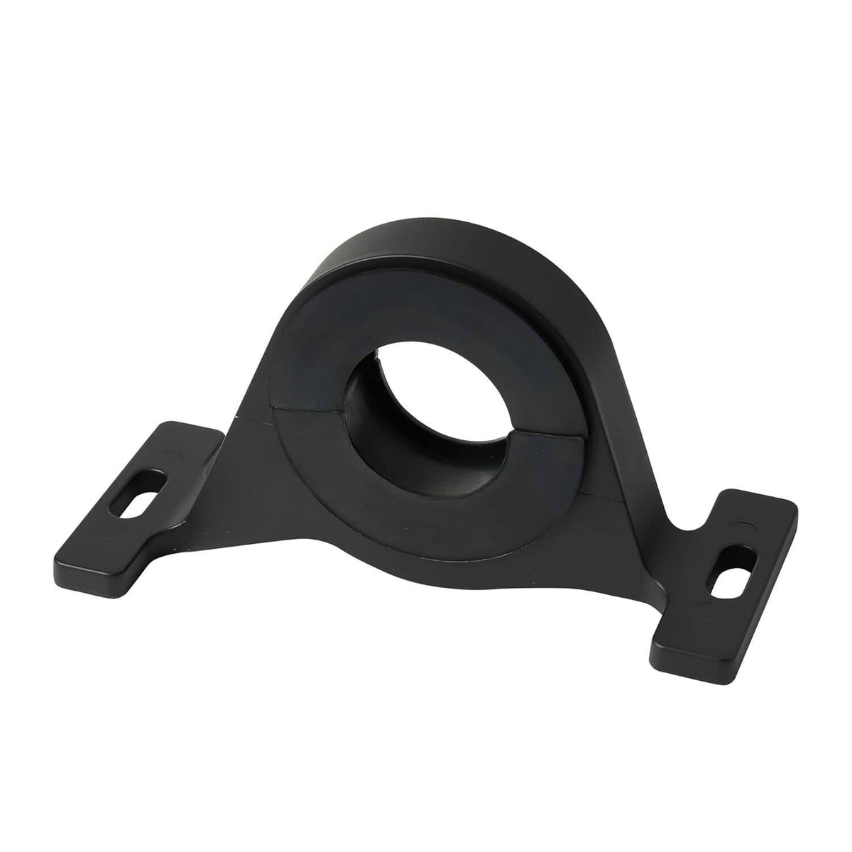Black center bearing support bracket with circular rubber ring and two side mounting arms
