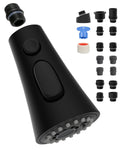 Matte black kitchen faucet head replacement with two oval mode buttons and spray nozzles