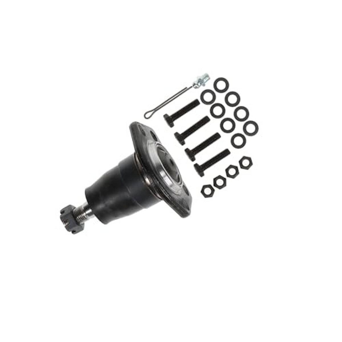Suspension ball joint with black rubber boot and included bolts, washers, and nuts