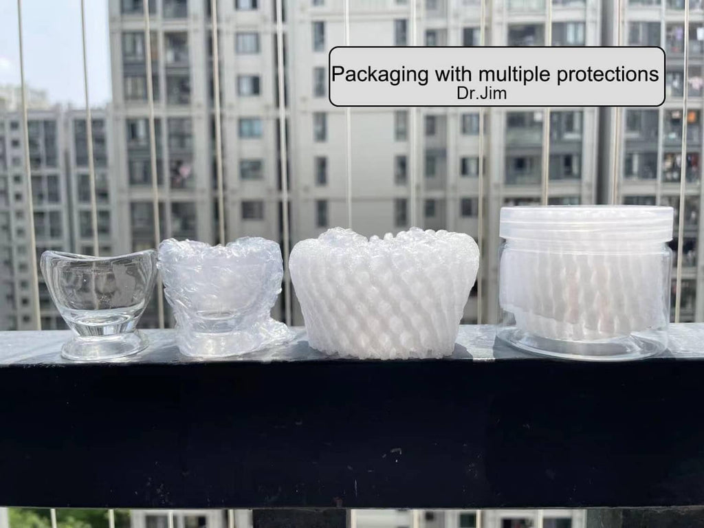 Glass eye rinse cup set with protective packaging