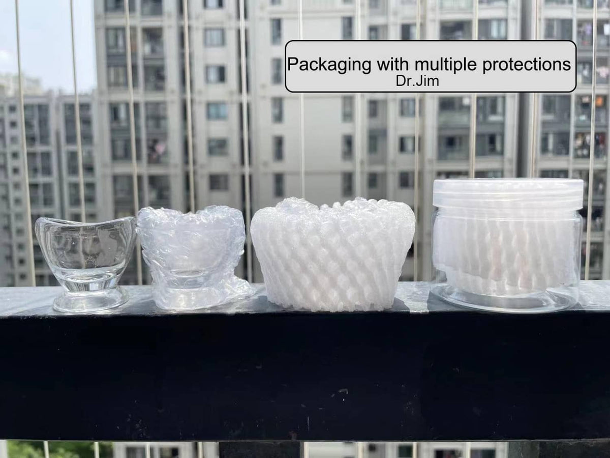 Glass eye rinse cup set with protective packaging
