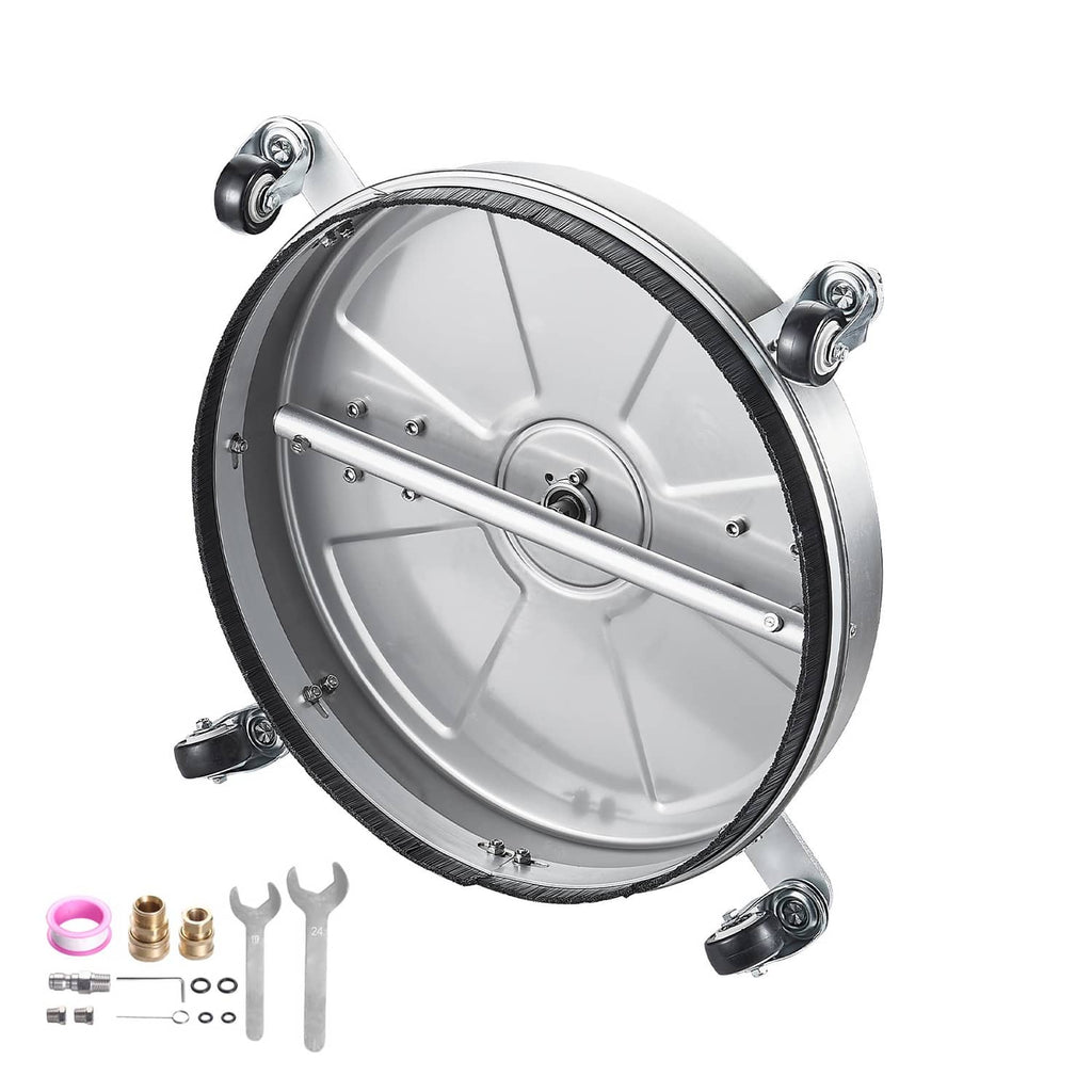 18-inch stainless surface cleaner head with rotating spray bar and four caster wheels