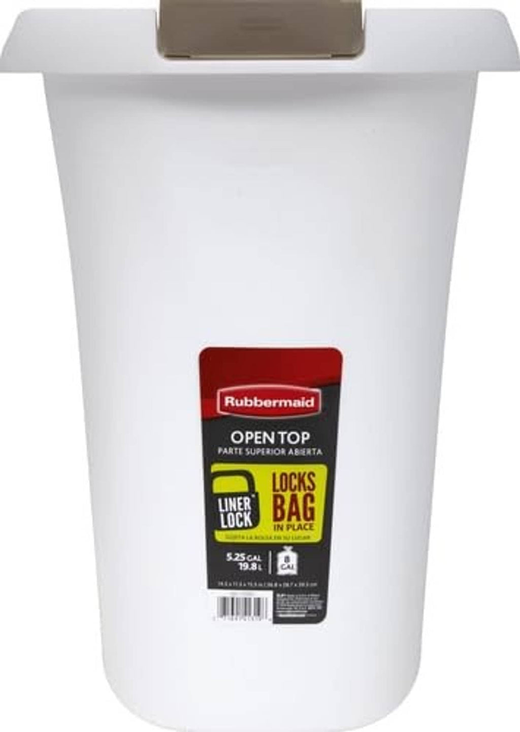White 5.3-gal open-top trash can with liner lock bag label